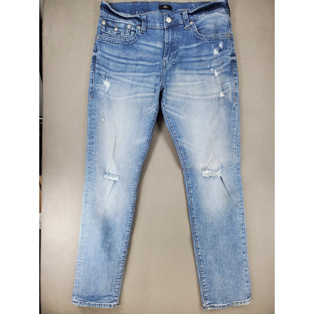 True Religion Geno‎ Relaxed Slim Jeans Mens 38 Blue Distressed Ripped Denim